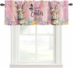Easter Curtain Valances for Windows, Kitchen Valance Window Treatment, Spring Rabbit Eggs Flowers Flags Leaves Wood Grain Light Filtering Block Curtains for Bathroom/Bedroom/Living Room 42'' x 18''