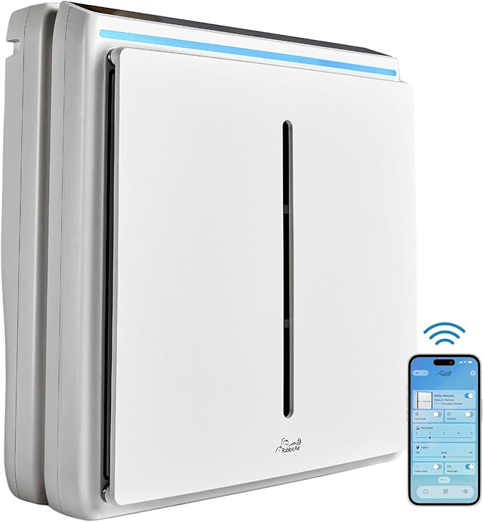 Rabbit Air, A3 SPA-1000N Air Purifiers for Home, Ultra Quiet HEPA Air Purifier - Wall Mountable Air Purifiers for Home Large Room, Allergies, Dust, Mold, Smoke & VOCs - (White, Odor Remover Filter)