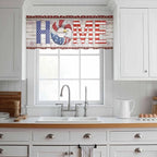 4th of July Sheer Valances for Windows 42"x18", Light Filtering Kitchen Curtains Valance, Stars Striped Farmhouse American Flag Wood Grain Rod Pocket Chiffon Curtains for Living Room Bedroom Cafe