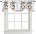 Grey Easter Tie Up Valance Curtains for Windows, Kitchen Curtains Window Shades, Spring Cartoon Bunny Colorful Eggs Wood Grain Light Filtering Roman Curtain Valances for Bedroom/Bathroom/Cafe 42"x18"
