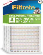 Filtrete 18x20x1 AC Furnace Air Filter, MPR 700, MERV 8, Tough on Pollen, Easy on Airflow, 3-Month Pleated 1-Inch Electrostatic Air Cleaning Filter, 4-Pack (Actual Size 17.81 x 19.81 x 0.81 in)
