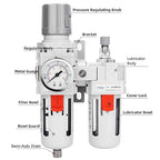 NANPU 1/2" NPT Compressed Air Filter Regulator Lubricator Combo Water/Oil Trap Separator - Gauge(0-150 psi), Poly Bowl, Semi-Auto Drain, Bracket