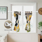 Retro Farmhouse Flower Kitchen Curtains 45 Inch Length, Short Cafe Window Curtains Tab Top, Yellow Sunflowers Cow Barn Doors Brown Light Filtering Window Treatments Tier Drapes 27.5"x45" 2 Panel