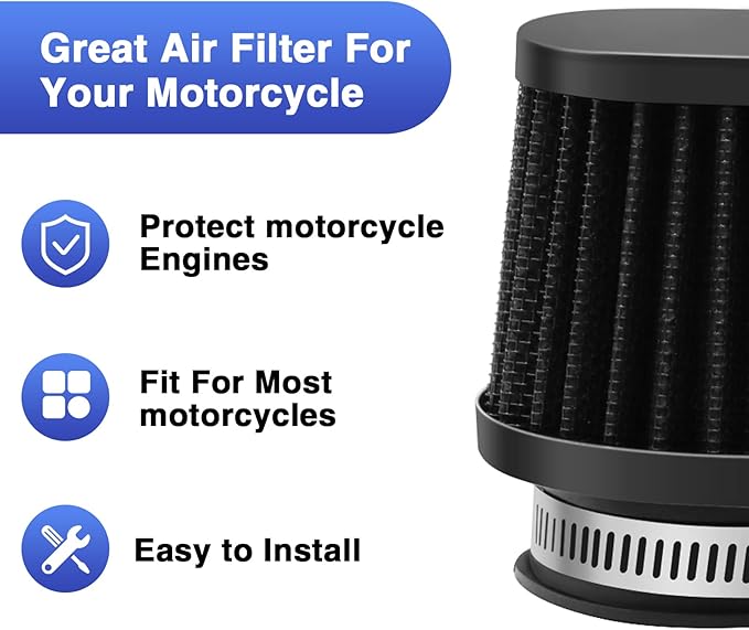 2PCS Motorcycle Air Filter Universal 45MM Replacement Engine Filter High Performance Air Filters Fit Motocross Carburetor Cleaner for Pit Bike Scooter Moped ATV (Black)