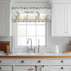 Easter Sheer Valances for Windows 54"x18", Light Filtering Kitchen Curtains Valance, Spring Watercolor Bunny Eggs Flower Leaf Wooden Grey Rod Pocket Chiffon Curtains for Living Room Bedroom Cafe