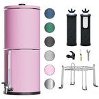 Purewell 3-Stage 0.01μm Ultra-Filtration Gravity Water Filter System, 304 Stainless Steel Countertop System with 2 Filters, Metal Water Level Spigot and Stand, Reduce 99% Chlorine, 2.25G, PW-OB-K