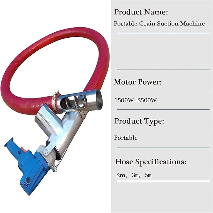 Red Portable Grain Suction Pump - Low Noise Auger Conveyor for Cement, Fertilizer, Gravel & Small Particles - 6m Length, Efficient & Versatile for Agricultural & Construction Use