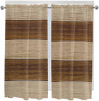 Retro Country Brown Wooden Board Window Valance Curtains, Farmhouse Gradient Plank Light Filtering Kitchen Valance with 3-inch Rod Pocket for Living Room Bathroom Bedroom,2 Panel,42x63In