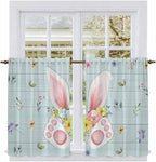 Easter Kitchen Curtains 54 Inch Long 2 Panel Set, Rod Pocket Window Curtains Panels, Spring Rabbits Ears Feet Flowers Wooden Grain Light Filtering Privacy Draperies for Bedroom Laundry 42"W x 54"L
