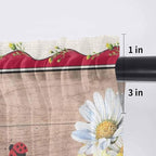 Ladybug Gnome Sheer Valance Curtains, Country Summer Rustic White Yellow Daisy Floral Wood Grain Light Filtering Kitchen Valances Rod Pocket Voile Curtain for Bedroom/Living Room/Basement 42Wx18L