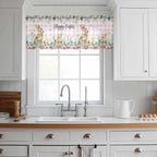 Easter Sheer Valances for Windows 60"x18", Light Filtering Kitchen Curtains Valance, Spring Watercolor Bunny Eggs Flower Leaf Pink Plaid Rod Pocket Chiffon Curtains for Living Room Bedroom Cafe