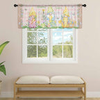 Happy Easter Sheer Valances for Windows 42"x12", Light Filtering Kitchen Curtains Valance, Spring Gnomes Duck Floral Eggs Pink Plaid Rod Pocket Chiffon Curtains for Living Room Bedroom Cafe