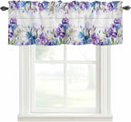 Spring Flowers Curtain Valances for Windows, Kitchen Valance Window Treatment, Watercolor Garden Florals Wooden Grain Light Filtering Block Curtains for Bathroom/Bedroom/Living Room 60'' x 18''