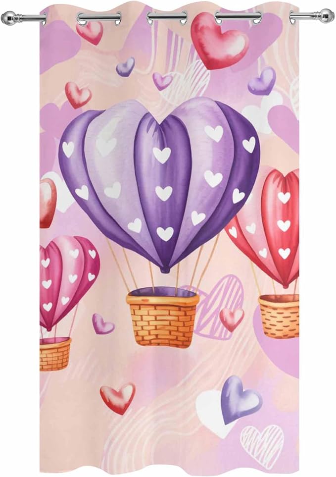 Hot Air Balloons Waterproof Outdoor Curtains for Patio, Windproof Weatherproof Curtains with Weighted Hem, Valentine's Day Watercolor Love Balloons Light Filtering Privacy Drapes for Porch 54"x 84"