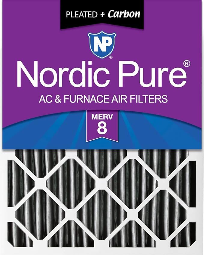 Nordic Pure 16x20x4 (Actual Size: 15 1/2 x 19 1/2 x 3 5/8) Pleated Plus Carbon Air Filters MERV 8 1 Pack