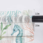 Teal Seahorse Starfish Sheer Valance Curtains, Summer Beach Coral Shell Board Light Filtering Kitchen Valances Rod Pocket Voile Curtain Window Treatment for Bedroom/Living Room/Basement 42Wx12L