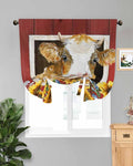 Tie Up Curtains for Windows, Cows Sunflowers Adjustable Balloon Nature Linen Textured Kitchen Curtain, Spring Floral Bees Farmhouse Barn Tie Up Light Filtering Curtains for Decor, 34 x 45 in