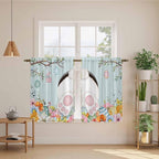 Easter Bunny Kitchen Curtains 54 Inch Long 2 Panel Set,Rod Pocket Window Curtains Panels,Easter Eggs Spring Farmhouse Wood Grain Teal Blue Light Filtering Drapery Draperies for Bathroom 52"W x 54"L