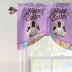 Purple Easter Tie Up Valance Curtains for Windows, Kitchen Curtains Window Shades, Spring Cartoon Bunny Colorful Eggs Wood Grain Light Filtering Curtain Valances for Bedroom/Bathroom/Cafe 60"x18"