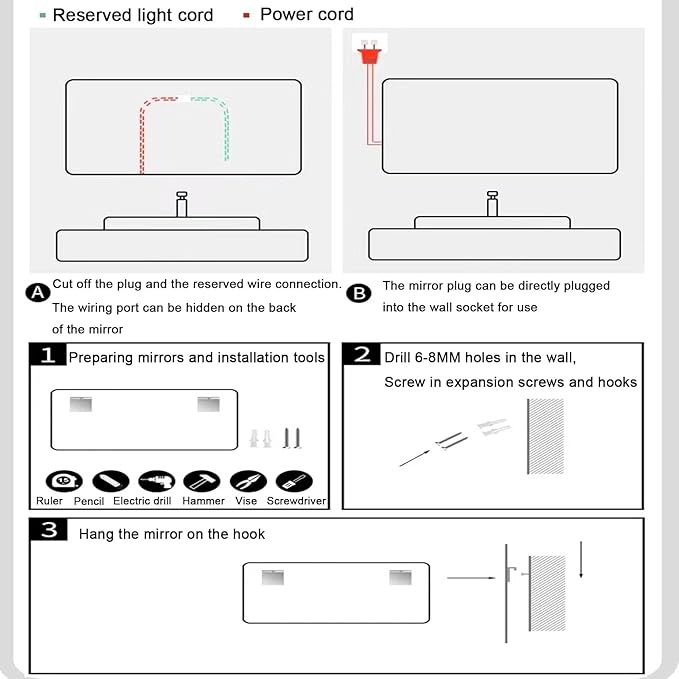 Bathroom Mirror with LED Lights，LED Bathroom Mirror，Smart Lighted Bathroom Mirror for Wall，Energy-Saving LED Smart Mirrors，with Demister Pad，Three-Color Light(H60*W80cm/H23.6*W31.5IN)