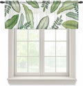Summer Palm Leaf Sheer Valance Curtains, Green Tropical Plants Nature Leaves Modern Light Filtering Kitchen Valances Rod Pocket Voile Curtain Window Treatment for Bedroom/Living Room/Basement 54Wx18L