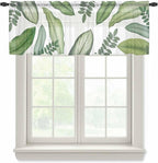 Summer Palm Leaf Sheer Valance Curtains, Green Tropical Plants Nature Leaves Modern Light Filtering Kitchen Valances Rod Pocket Voile Curtain Window Treatment for Bedroom/Living Room/Basement 54Wx18L