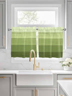 Gradient Green Wooden Board Window Valance Curtains, Retro Country Wood Grain Light Filtering Kitchen Valance with 3-inch Rod Pocket for Living Room Bathroom Bedroom,2 Panel,27.5x24In