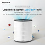 WiseHEPA Carbon Replacement Filter Compatible with WS360A Air Purifier, 9.33"L × 9.33"W × 10.39"H, Removes Pollen, Dust, Smoke, 1 Pack, White, Coverage 1644 sq.ft