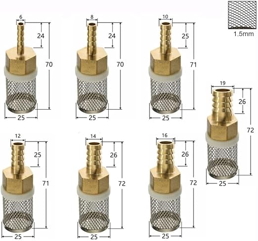 Pro-Grade Sprayer Filter Kit - 6/10/13/19mm Brass & SS Mesh for Car Detailing & Greenhouse Irrigation(6mm)
