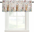 Easter Curtain Valances for Windows, Kitchen Valance Window Treatment, Spring Bunny Butterfly Botanical Wooden Grain Light Filtering Block Curtains for Bathroom/Bedroom/Living Room 54'' x 18''