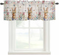 Easter Curtain Valances for Windows, Kitchen Valance Window Treatment, Spring Bunny Butterfly Botanical Wooden Grain Light Filtering Block Curtains for Bathroom/Bedroom/Living Room 60'' x 18''