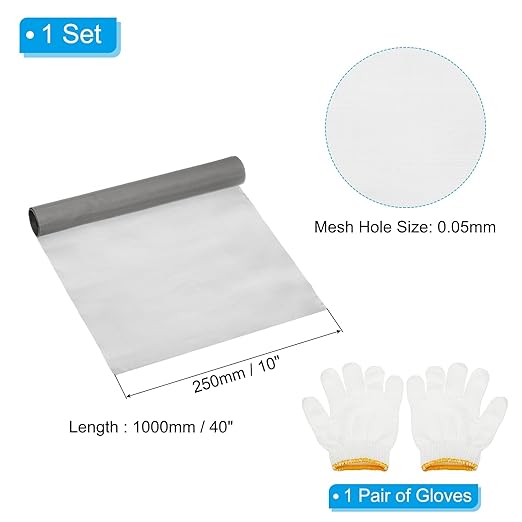PATIKIL 40" L x 10" W Woven Wire Mesh, 300 Mesh 304 Stainless Steel Air Vent Filter Screen with Gloves for Window Security Vent Cover Filtration Animals Fence