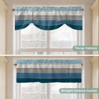 Blue Ombre Wooden Tie Up Valance Curtains for Windows, Kitchen Curtains Window Shades, Farmhouse Retro Wood Gradient Light Filtering Roman Curtain Valances for Bedroom/Bathroom/Cafe 60"x18"