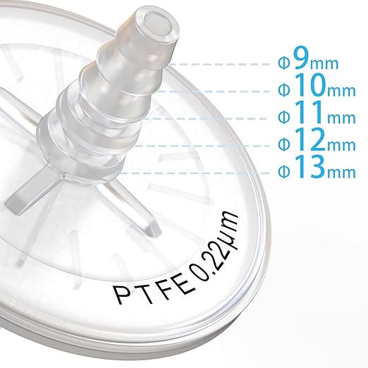 Air Venting Filter Sterile PTFE Hydrophobic Filter Disc 50mm 0.22μm with 7mm-13mm Stepped Hose and Barb Female Luer for Air Filtration, Individually Packed (1)
