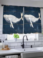 Sheer Curtains 45 Inch Length, Ocean Whale Blue Semi Sheer Curtains Light Filtering Window Treatment, Watercolor Coastal Vintage Wood Grain Privacy Voile Drapes for Living Room Bedroom 52x45 Inch