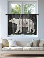 Sheer Curtains 45 Inch Length, White Brown Bear Semi Sheer Curtains Light Filtering Window Treatment, Farmhouse Country Vintage Wood Grain Privacy Voile Drapes for Living Room Bedroom 52x45 Inch