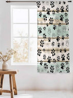 Sheer Curtains 63 Inch Length, Sage Green Beige Farmhouse Semi Sheer Curtains Light Filtering Window Treatment, Black Dog Paw Vintage Wooden Privacy Voile Drapes for Living Room Bedroom 52x63 Inch