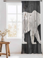 Sheer Curtains 108 Inches Long, White Brown Bear Semi Sheer Curtains Light Filtering Window Treatment, Farmhouse Country Rustic Wooden Grain Privacy Voile Drapes for Living Room Bedroom 52x108 Inch