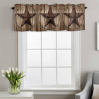 Vintage Texas Star Valances for Windows, Brown Wood Grain Wire Kitchen Valance Light Filtering Rod Pocket Short Curtains for Kitchen Bathroom, 1 Panel, 60"x14"