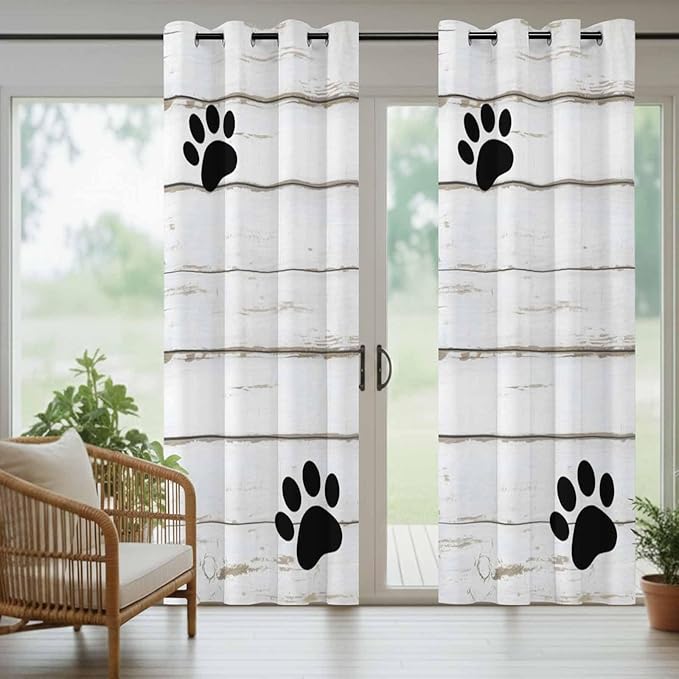 Wood Grain Outdoor Curtains for Patio Claws Animals Wooden White Waterproof Outside Curtains with Grommet Top Weatherproof Curtain for Cabana Pergola Gazebo, 2 Pack, 54" W x 108" L