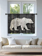 Sheer Curtains 54 Inch Length, White Brown Bear Semi Sheer Curtains Light Filtering Window Treatment, Farmhouse Country Rustic Wooden Grain Privacy Voile Drapes for Living Room Bedroom 52x54 Inch