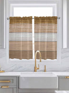Retro Farm Wood Board Window Valance Curtains, Brown Graduality Striped Light Filtering Kitchen Valance with 3-inch Rod Pocket for Living Room Bathroom Bedroom,2 Panel,52x45In