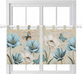 Spring Flowers Kitchen Curtains 24 Inch Length, Small Window Curtains Tab Top, Vintage Rustic Tulips Floral Butterfly Khaki Light Filtering Short Window Treatments Tier Drapes 27.5"x24" 2 Panel