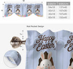Blue Easter Tie Up Valance Curtains for Windows, Kitchen Curtains Window Shades, Spring Cartoon Bunny Colorful Eggs Wood Grain Light Filtering Roman Curtain Valances for Bedroom/Bathroom/Cafe 42"x18"