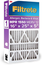 Filtrete 16x25x5 AC Furnace Air Filter, MPR 1550, MERV 12, Fits Honeywell & Trion AirBear, CERTIFIED Asthma & Allergy Friendly, Electrostatic Air Filter, 1-Pack (actual size 15.75 x 24.13 x 4.88)