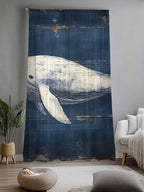 Sheer Curtains 84 Inches Long, Ocean Vintage Whale Semi Sheer Curtains Light Filtering Window Treatment, Summer Retro Wood Grain Privacy Voile Drapes for Living Room Bedroom 52x84 Inch