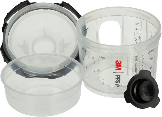 3M PPS 2.0 Spray Gun Cup, Lids and Liners Kit, 26114, Mini, 6 Ounces, 200-Micron Filter, Use for Cars, Furniture, House and More, 1 Paint Cup, 50 Disposable Lids and Liners, 32 Sealing Plugs, White