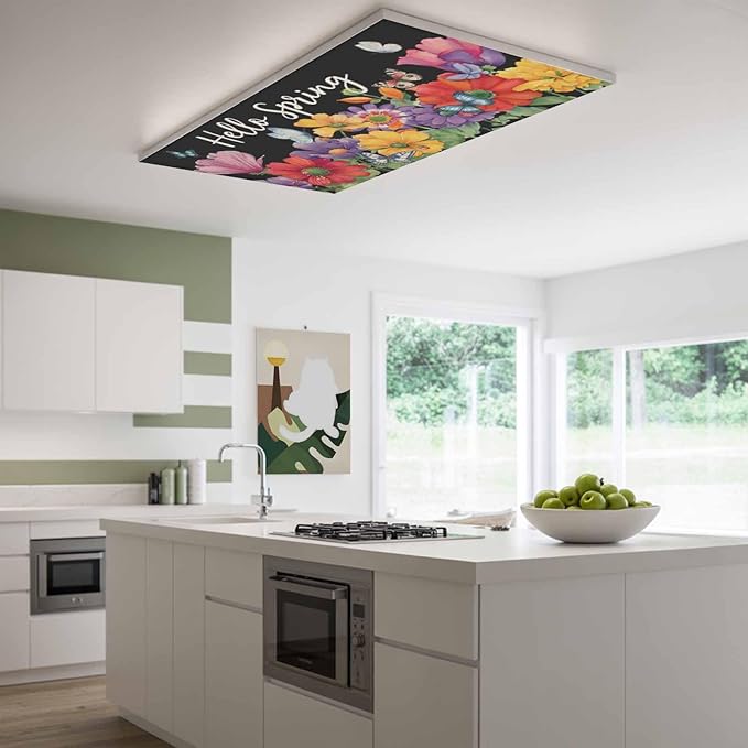 Fluorescent Light Covers for Ceiling Lights Hello Spring Magnetic Light Filters 2 Pack 4x2 ft Butterfly Colorful Spring Floral Ceiling Lights Cover for Classroom Office School Home Drop Lamp Decor
