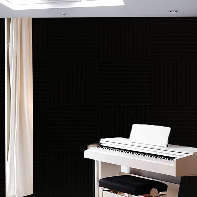96 Pack Allxinlog Absorb the echo Acoustic Foam Panel Wedge Studio Soundproofing Wall Tiles 12" X 12" X 1" (96-BLACK)