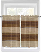 Retro Country Brown Wooden Board Window Valance Curtains, Farmhouse Gradient Plank Light Filtering Kitchen Valance with 3-inch Rod Pocket for Living Room Bathroom Bedroom,2 Panel,52x54In